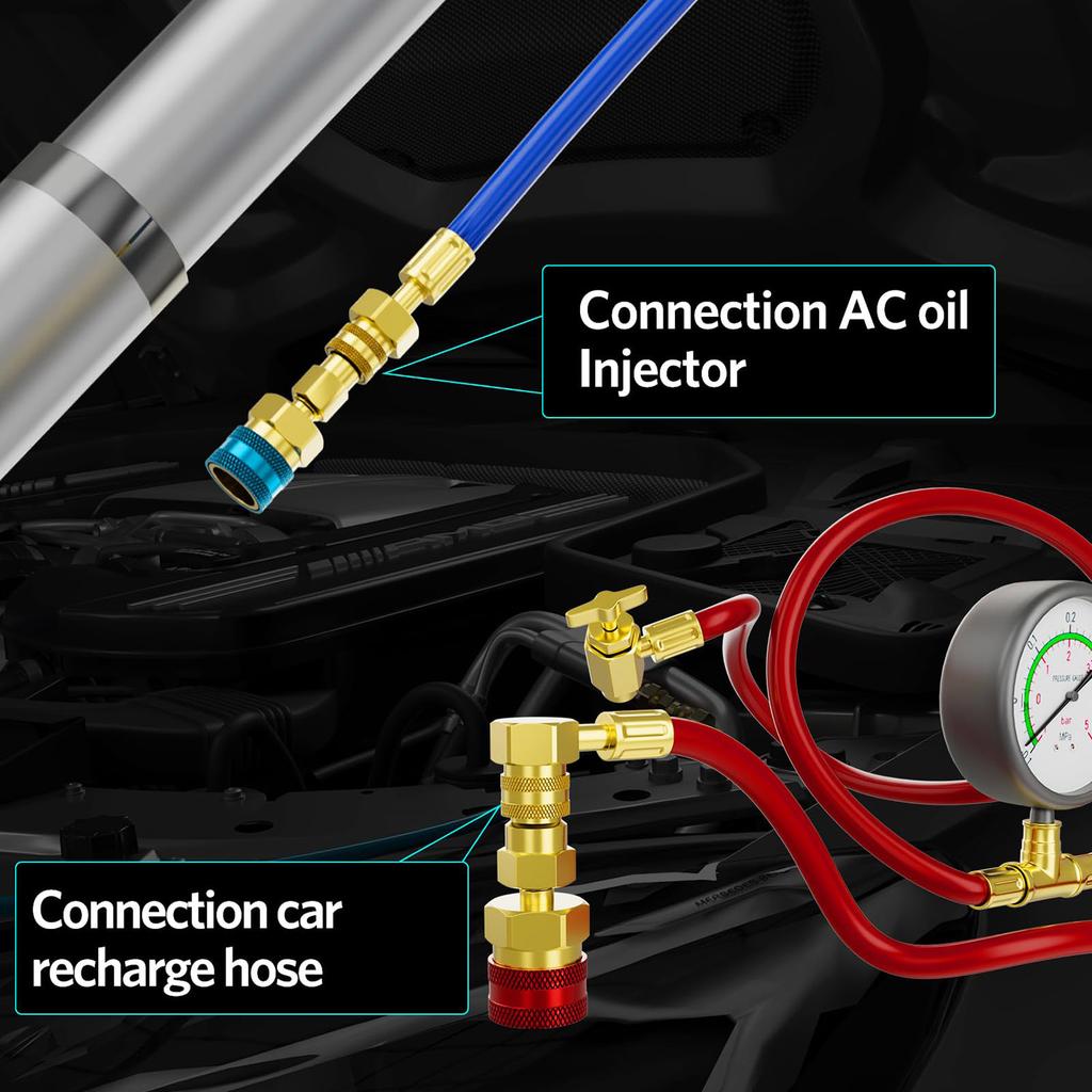 R1234YF Quick Coupler Adapter R1234YF Refrigerant Quick Couplers Kit,R1234YF To R134A Hose Adapter High and Low Side