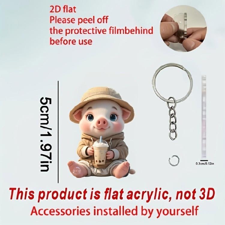 Charm Acrylic Pig Keychain With Milk Drink Artwork for Girls Room Decoration and Gift Giving