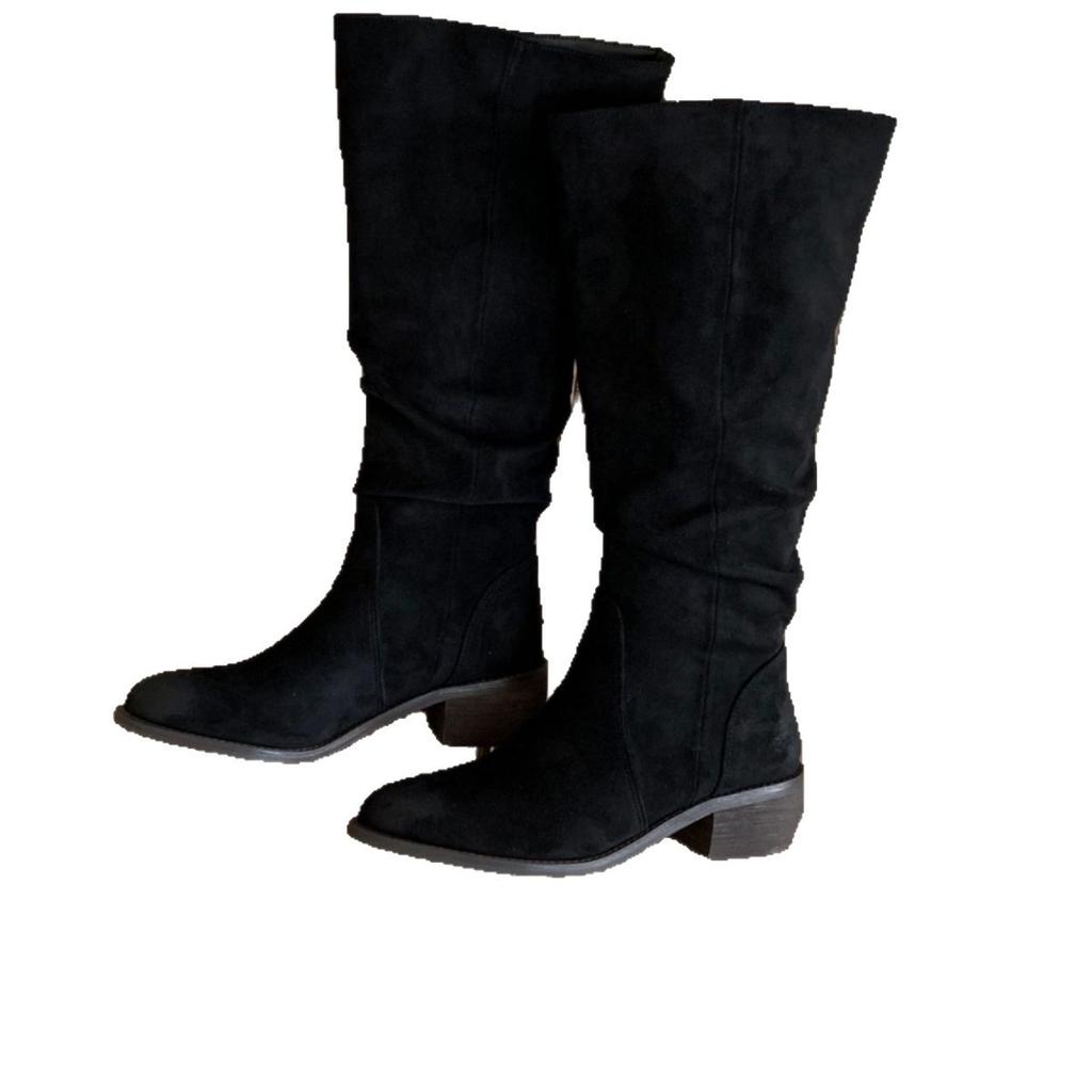 2025 Vintage Maillard Boots Tall Pile Boots Long Boots Women's Autumn and Winter Square Head Western Cowboy Boots Coarse Heel Riding