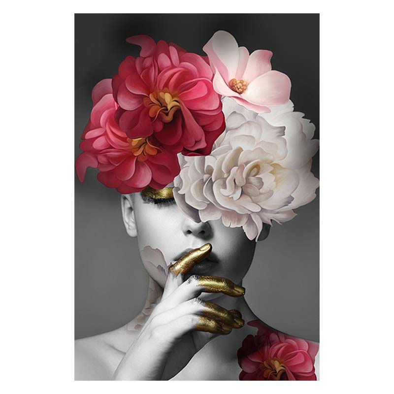 Nordic Style Home Decor Print Poster Wall Art Picture Flower On The Head With Gold Women Oil Painting On Canvas For Living Room