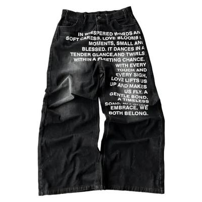 RogueWave Y2K Jeans Vintage American Pattern Letter Jeans Streetwear Gothic Harajuku Hip Hop Men Women Fashion Casual Wide Leg Jeans