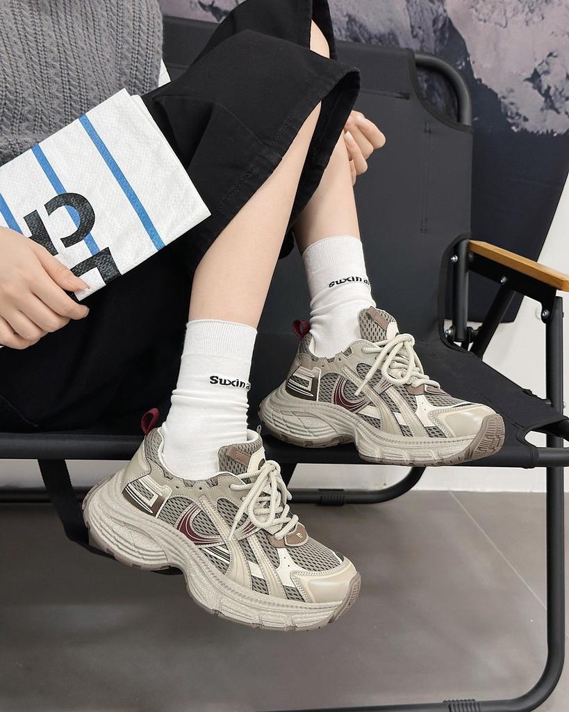 Platform Dad Shoes Women's 2025 Autumn New Mesh Breathable Women's Shoes Casual Versatile Running Shoes Ultra-light Sports Shoes