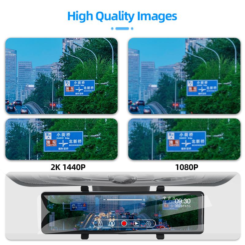 E-ACE 2.5K Car Dvr with WIFI, GPS, 3 cameras and 12 - Inch IPS Touch Screen is a Mirror Dash Cam Video Recorder with Night Vision.