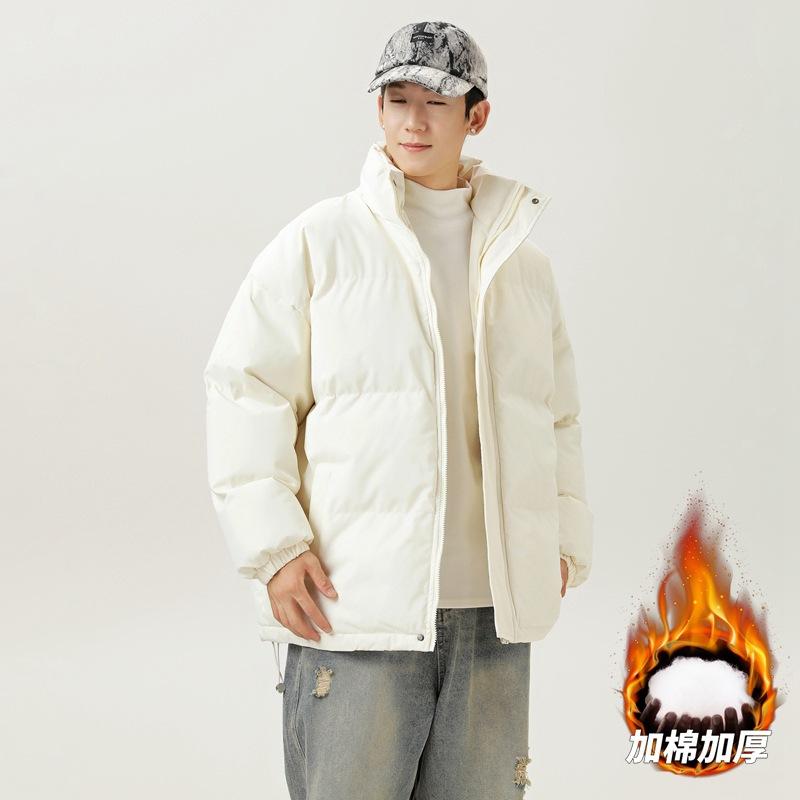 2025 Winter New Solid Color Cotton Coat, Thickened Stand-up Collar Basic Cotton Coat, Loose Couple Bag