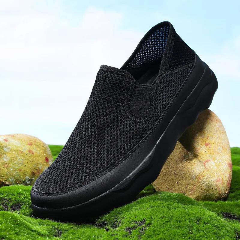 Summer Shoes Men Couple Casual Shoes Fashion Lightweight Breathable Walking Sneakers Slip-on Mens Mesh Flats Shoes Plus Size 48