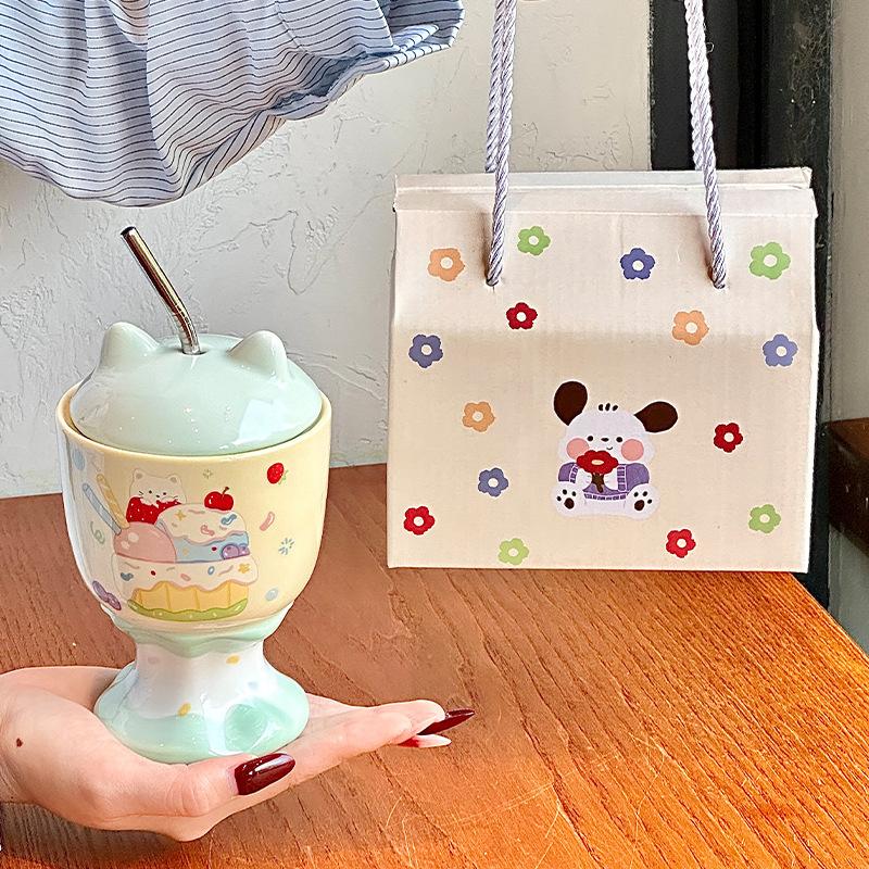 Cute Cat Goblet High Value Straw Water Cup Girls Birthday Gift Souvenir Practical Gift Box