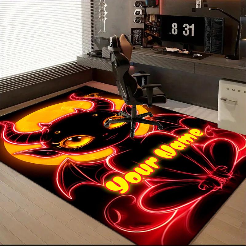 1PC Custom Name Devilish Neon Creature Theme Floor Mat Ideal for Living Room, Game Rooms, Office, Bedroom,Floor Mat Playful Design168