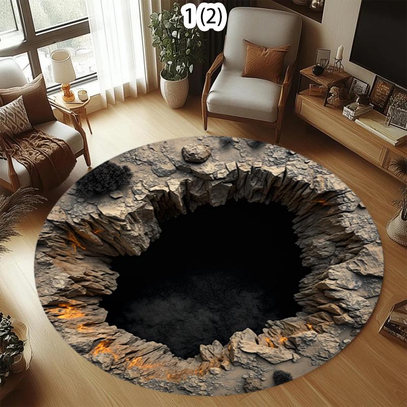2D Visual Illusion Round Carpet Realistic Hole Abyss Floor Mat Creative Decorative Area Rug for Living Room Bedroom Home Decor