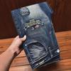 Men's Slim-Fit Embroidered Floral Distressed Jeans with Patches and Elastic Trim.