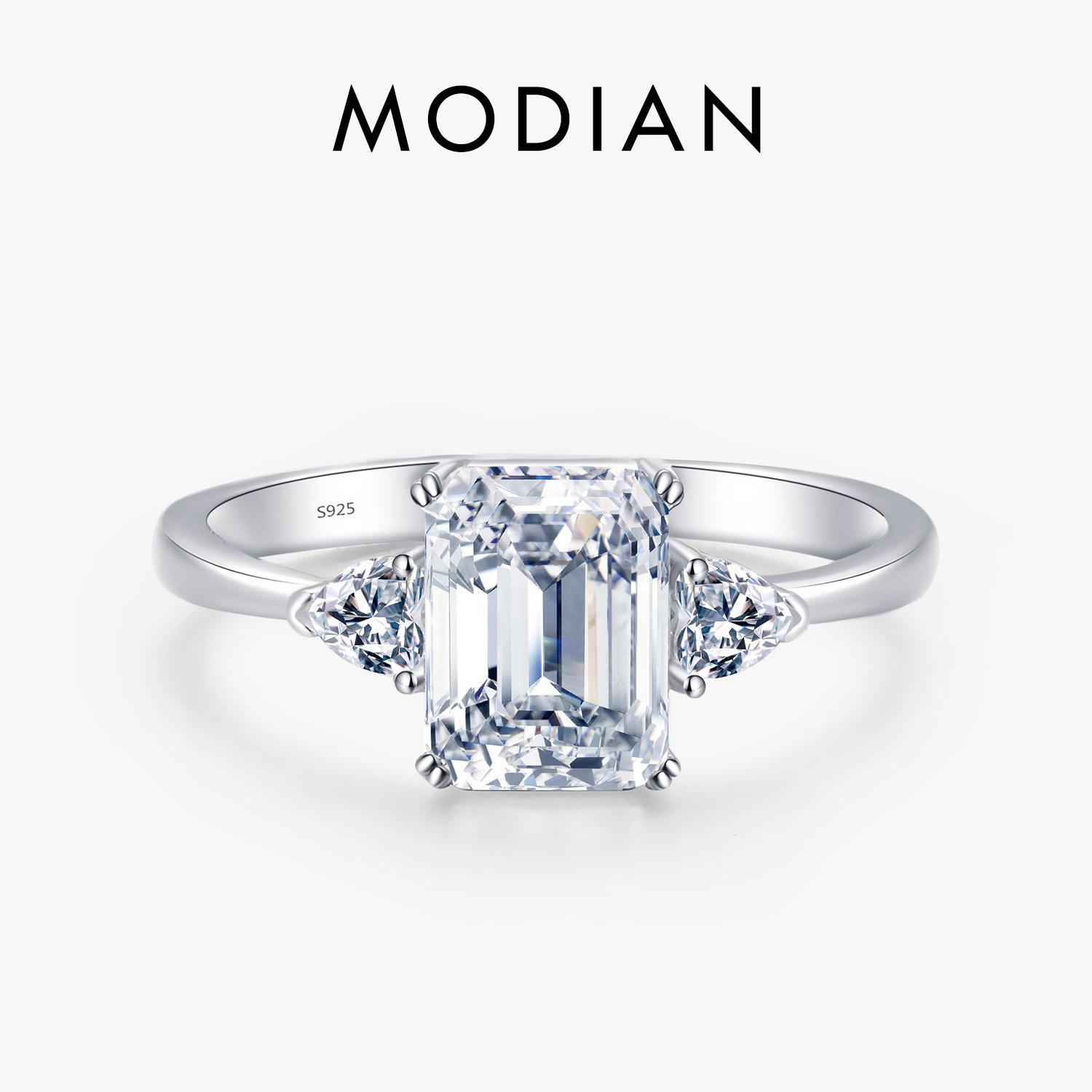100% 925 Sterling Silver Luxury Rectangle Emerald Cut 2CT Clear AAAAA CZ Finger Rings For Women Statement Wedding Jewelry 5