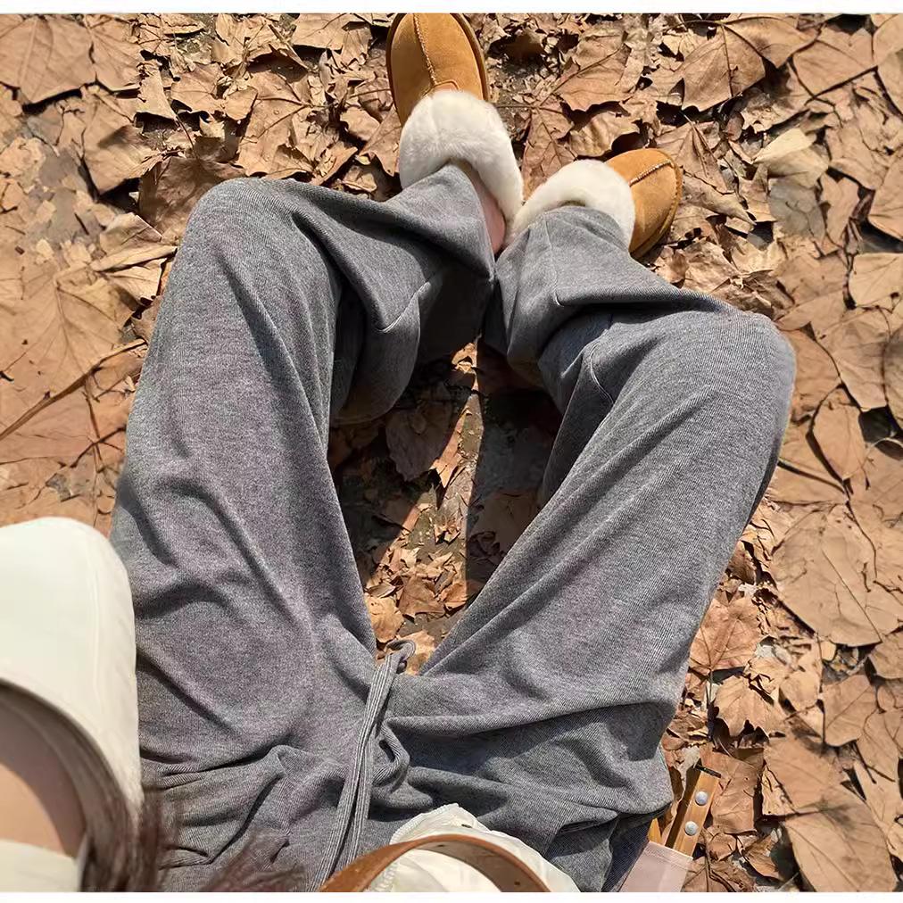 Women's 2024 Autumn/Winter Casual Knit Drape Pants – Lazy Glutinous Rice, Loose Wide-Leg and Narrow Straight-Leg Options