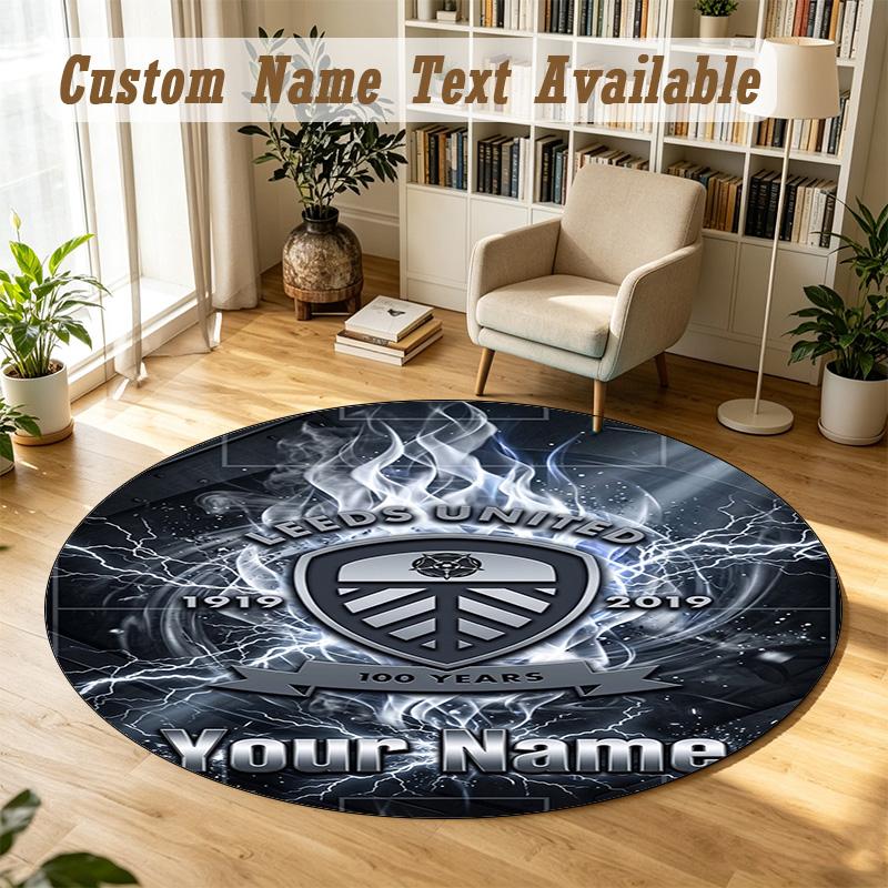 Round Rug Custom NameLeeds United Pattern Non Slip Carpet Home Floor Decor