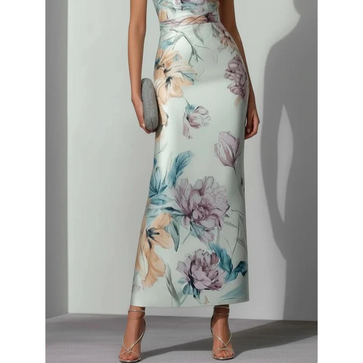 Women s V Neck Sleeveless High Waist Bodycon Maxi Dress Floral Print Evening Party Dress S