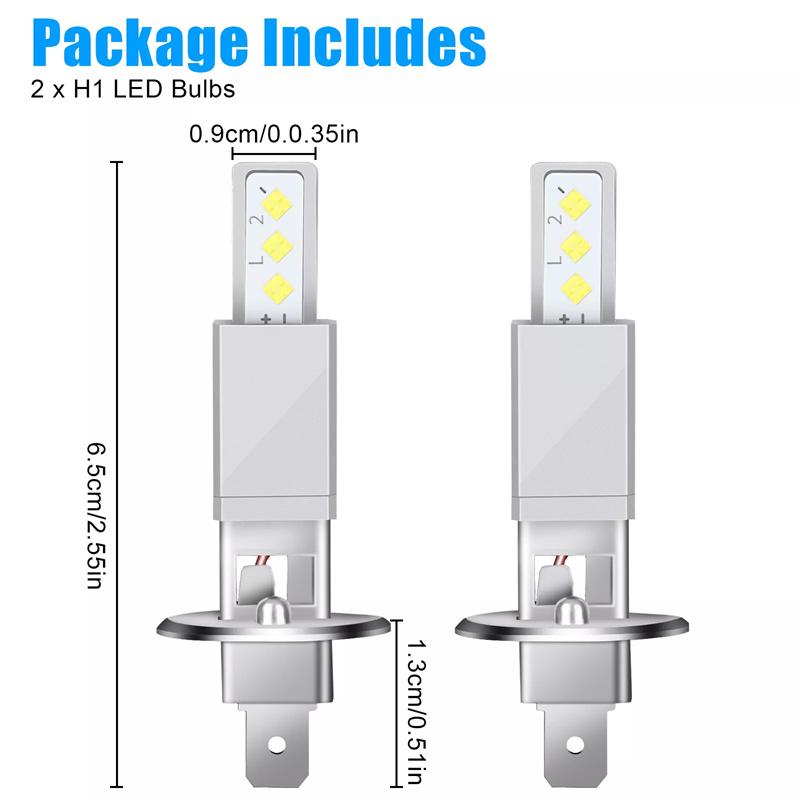 2Pcs 2000Lm H1 Led Headlight Bulb Car Head Fog Light 6000K White 12V-24V Super Bright,Plug And Play Fanless