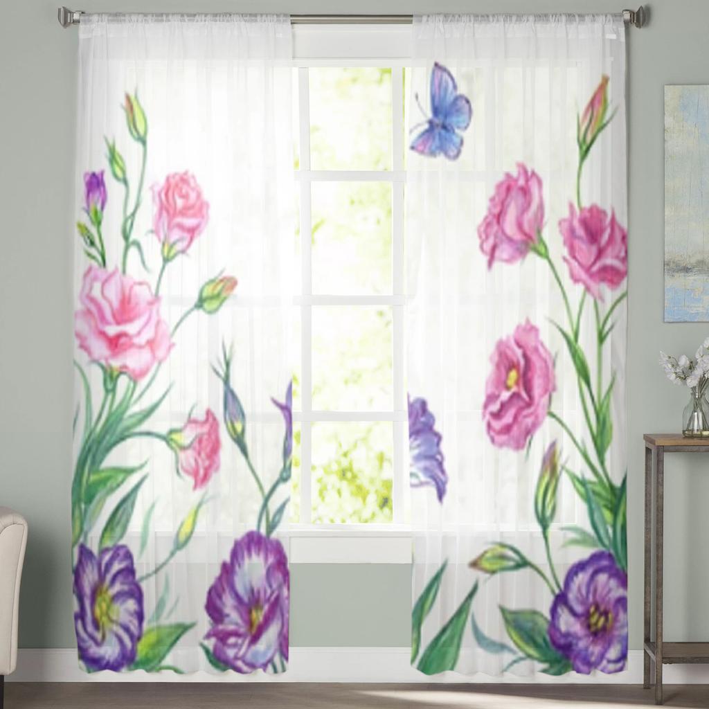 Flori Acuarelă Perdele Transparente Pentru Fereastra Livingului Perdea Transparentă Voal Tul Dormitor Draperii Decor Acasă