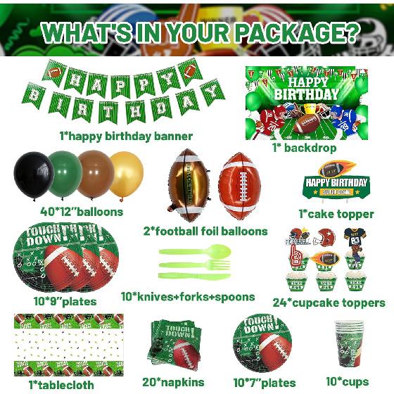 177 Pcs Football Birthday Party Decorations Football Themed Birthday Party Supplies Include Balloon Banner Tablecloth Backdrop for Boy Girl Sport