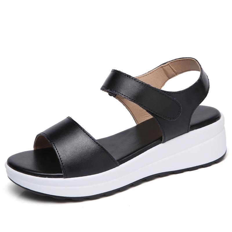 

Summer black platform buckle sandals beach casual open-toe flats mid-heel Velcro cool slippers women 40 чорний