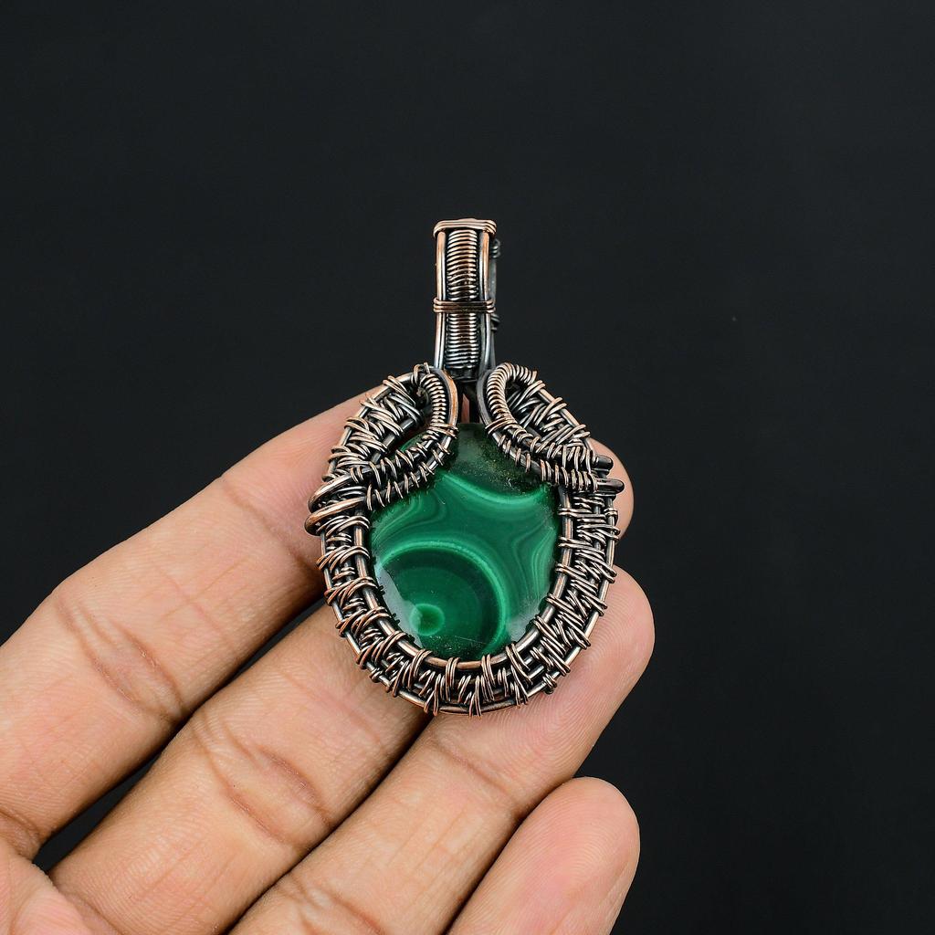 Malachite Pendant, 999 Copper Wire Wrapped Pendant Jewelry. Gift For Women Handmade Pendant Gemstone Jewelry