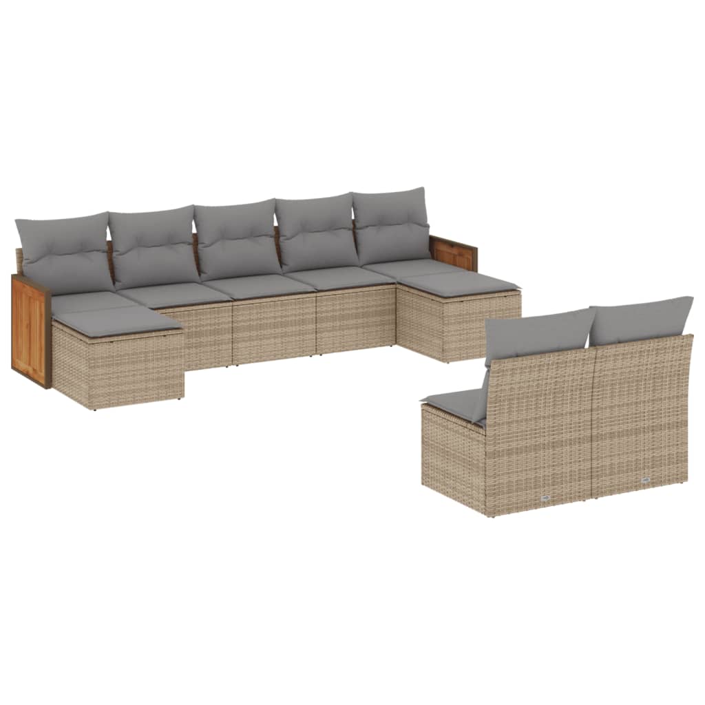 Vidaxl 9-Cz. Garden Furniture Set With Cushions, Beige, Poly Rattan