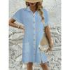 QICED Fashion Summer Spring Solid Color Print Short Sleeve POLO Neck Casual Dresses