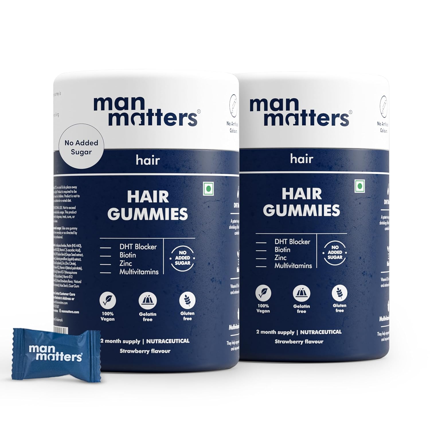 

Man Matters Biotin Hair 60 Gummies X Pack Of 2 Days Pack Sugar Free Vegetarian Chewables For Strong Shiny Looking Hair Daily Care