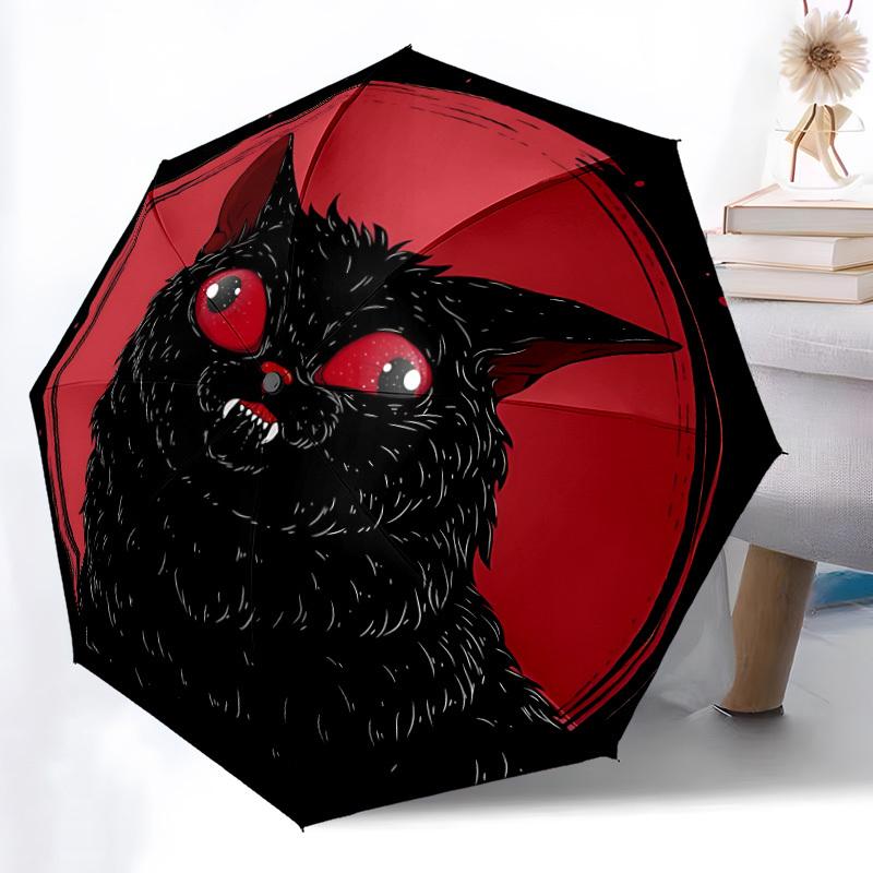 1 Stück Schwarze Katze Mond Automatisches Öffnen/Schließen Regenschirm Kompakter Faltregenschirm, Ganzjahres-Tragbarer Regenschirm für Damen/Herren F1124257