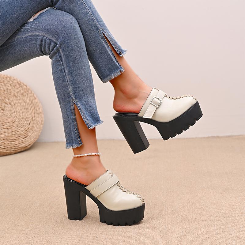 Women Sandals Summer High Heels Slippers Buckles Platform Chunky Mules Sandals Elegant Designer Woman Shoes Zapatos De Mujer