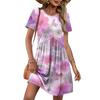 Women's Short Sleeve Floral Print Casual Dress Round Neck Waist Tie with Pockets Loose Fit Summer Dress