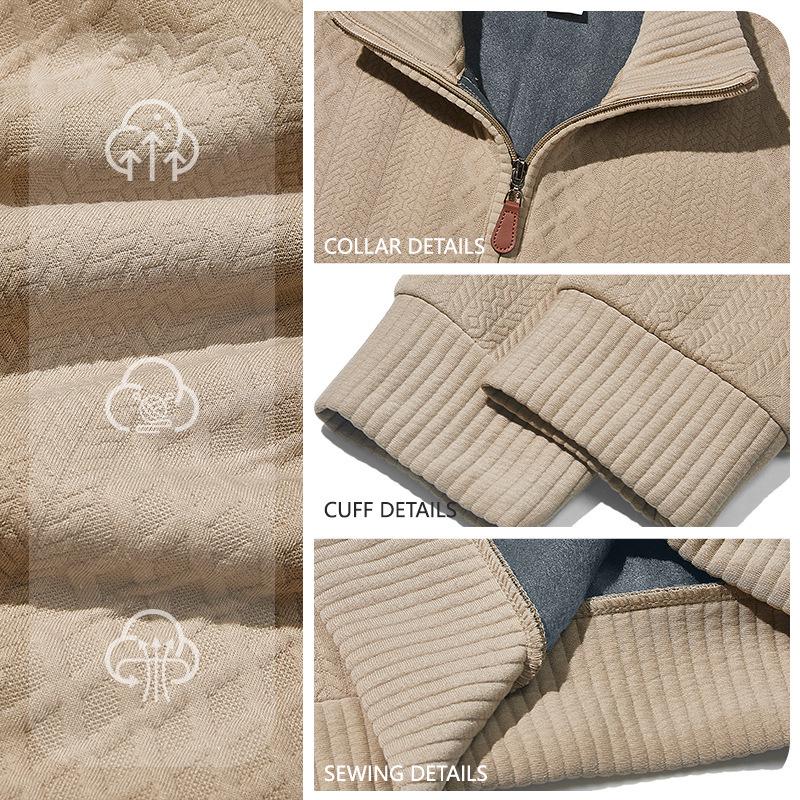 European-American Stand-up Collar Heavyweight Jacquard Half-Zip Long-Sleeve Men's Hoodie for Casual Business In Spring and Autumn.