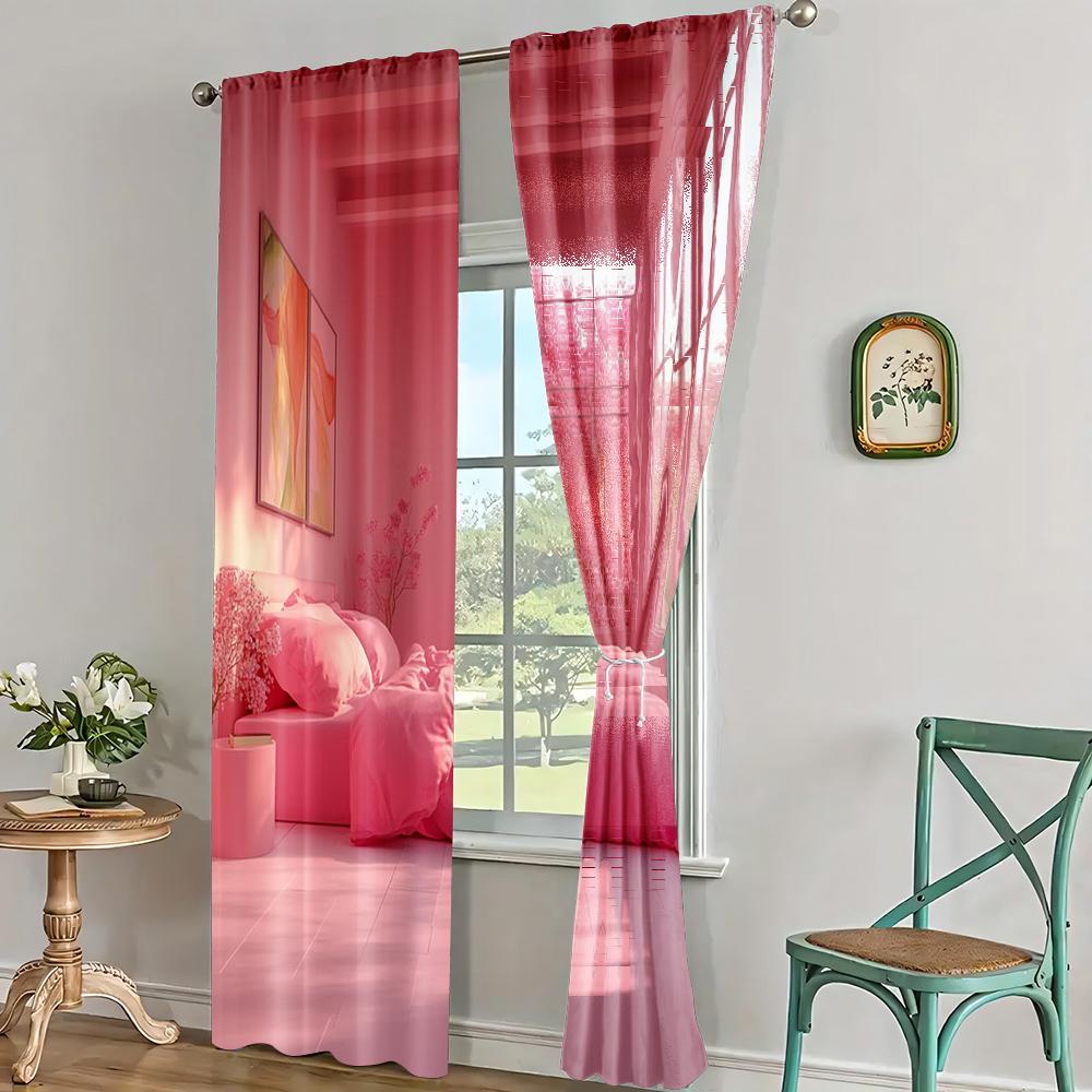 2 st, Gardiner Hot Pink Maskintvättbart Tyg, Utan Elektricitet Festlig Väggdekor Passar för Rum/sovrum/Fönsterdekor