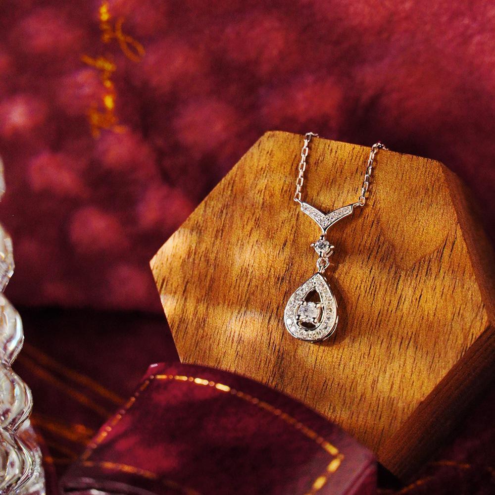 Gold-Plated S925 Sterling Silver Water Drop Zircon Pendant Necklace for Women