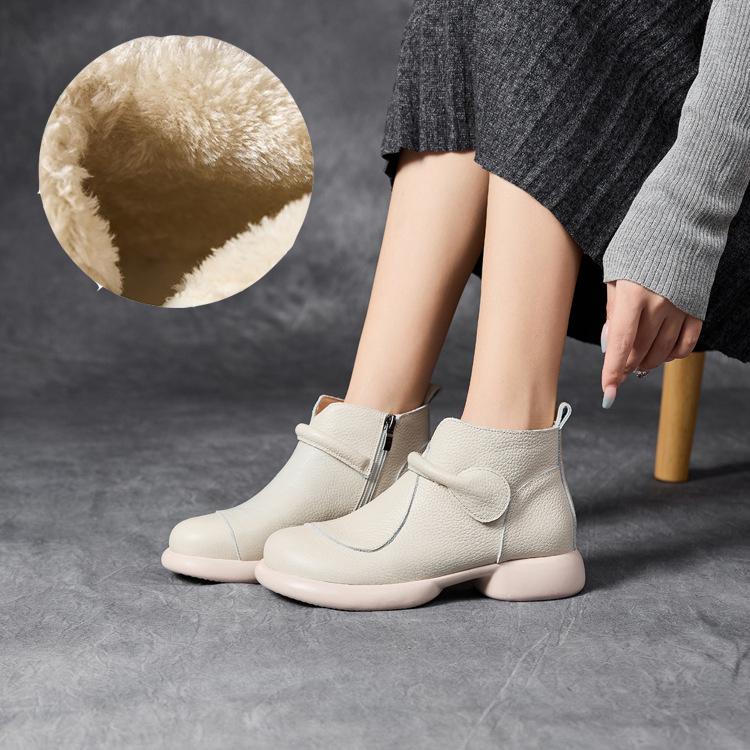 New zip up ankle boots ladies comfortable genuine leather shoes women autumn waterproof  chelsea short plush boots woman