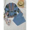 Light Blue Coconut Tree Ethnic Style Shirt Wide Leg Pants Suit Women's Bohemian Resort Style Two-piece Set
