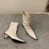 French temperament high heel thin short boots women's shoes 2025 new brown autumn and winter velvet pointed boots small naked boots