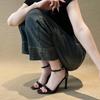 Fashion Sexy Open Toe High Heels Women 2025 Summer New Square Toe Slim Stiletto Ankle Strap Elegant Sandals