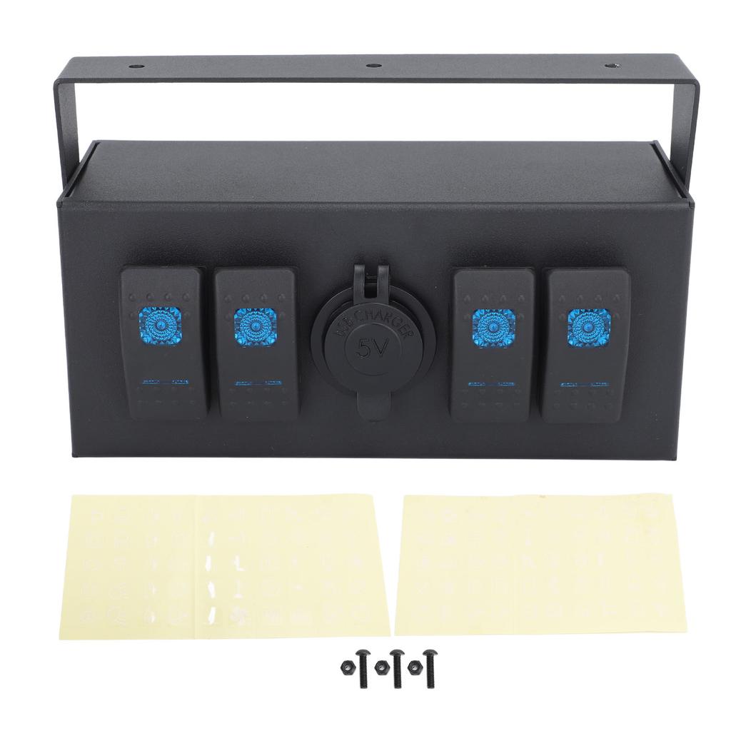 Toggle Rocker Switch Panel Versatile Fireproof Water Resistant 4 Gang Rocker Switch Box for Ships Yachts RVs Buses