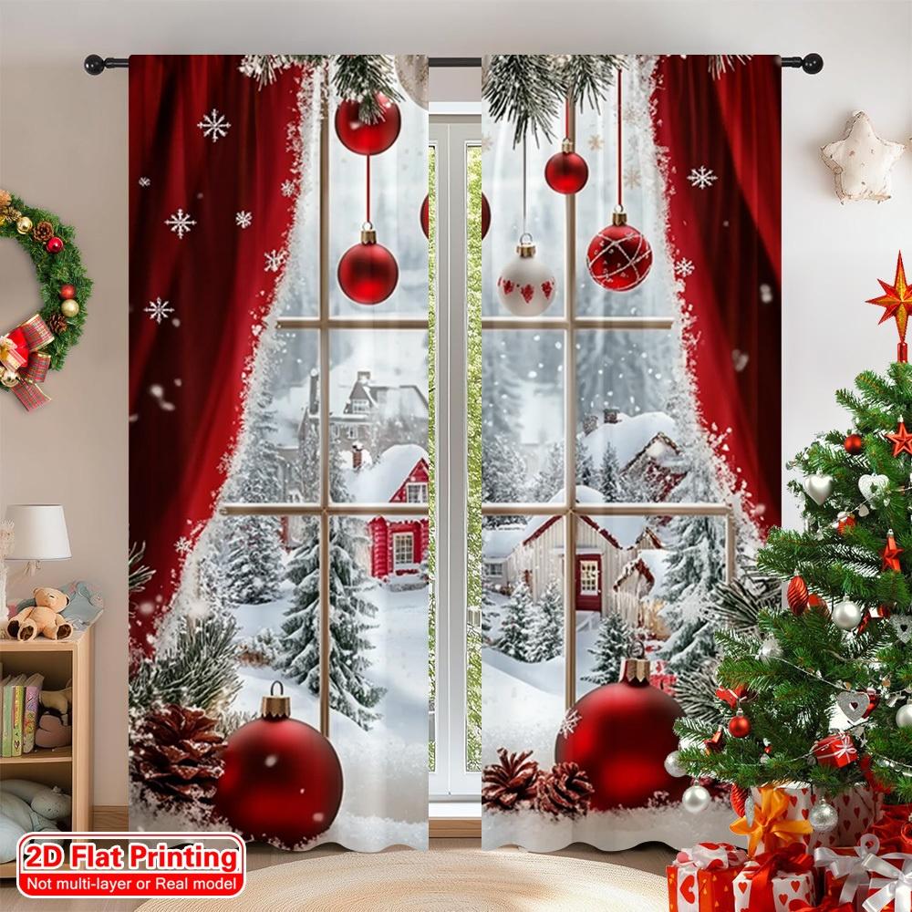 

Set Of 2 Boho Christmas Curtains Vibrant Hd Digital Print Flat Living Room Bedroom Study Festival Decor Curtain For Area Made Polyester With Rod W100*H70(CM)-Rod Pocket&1PCS