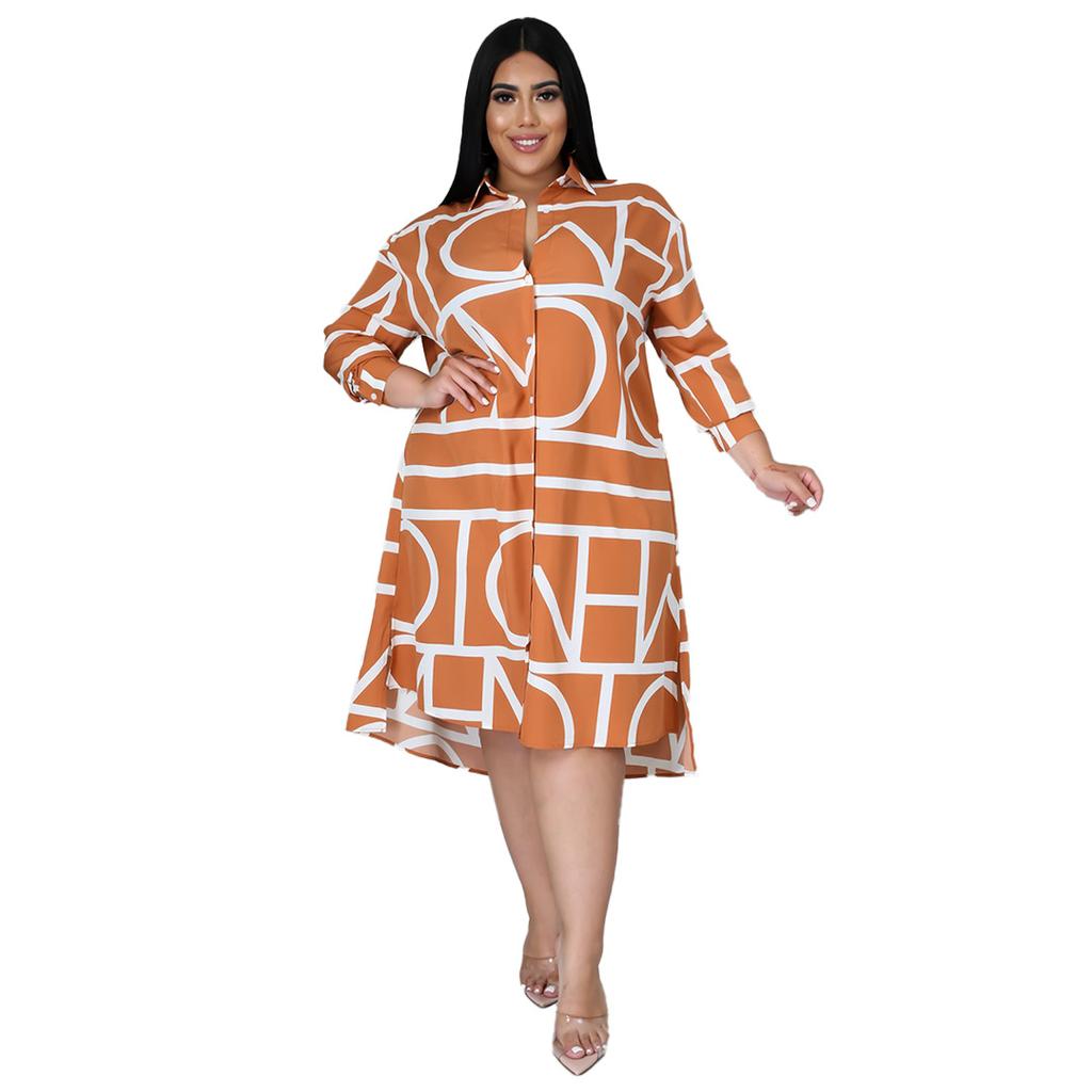 Plus Size Dress Printed Drawstring Waist Shirt Plus Size Dresses for Women