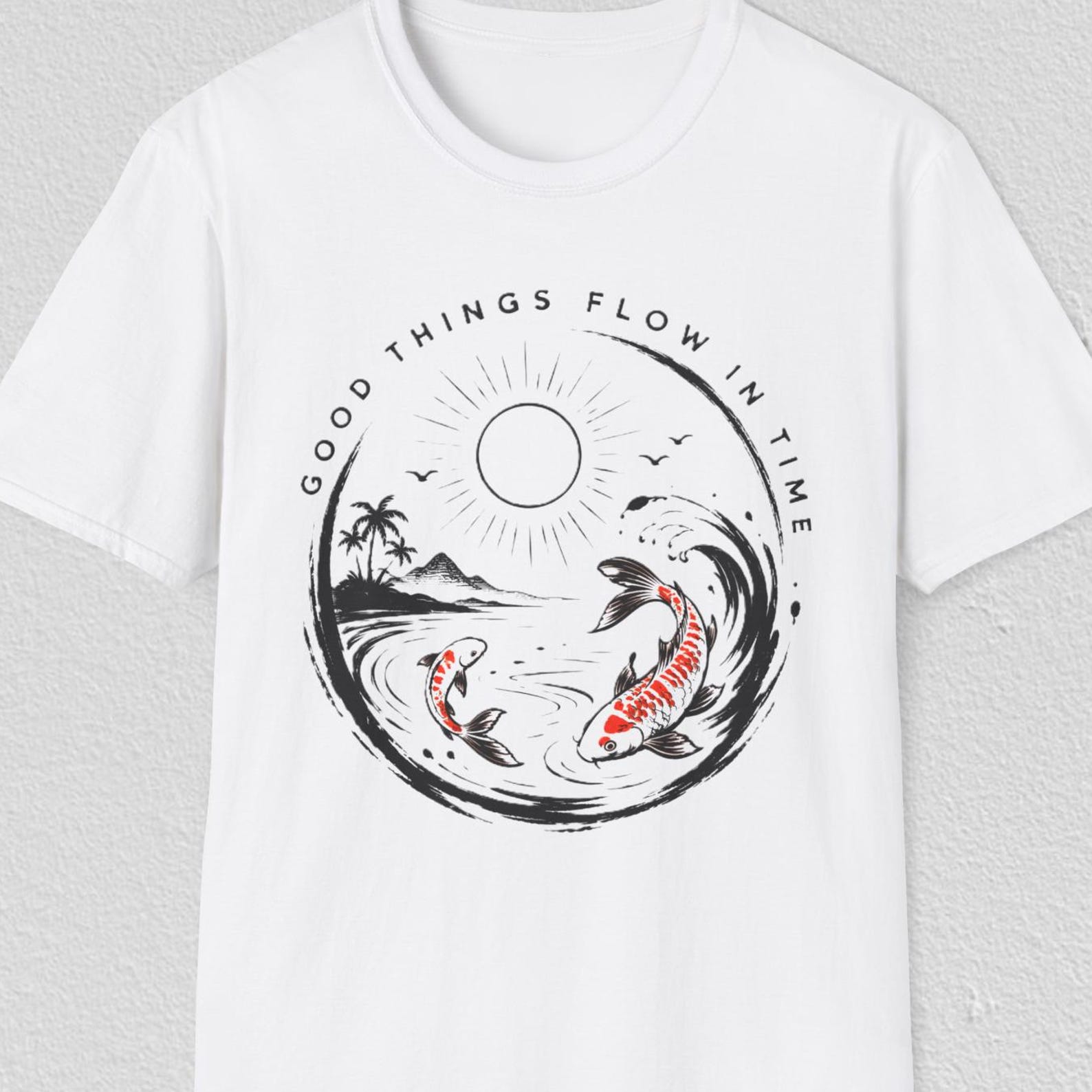 Good Things Flow Shirt, Koi Fish Zen Tee, Minimal Fish Shirt, Japanese Koi T shirt, Peaceful Water Tee S