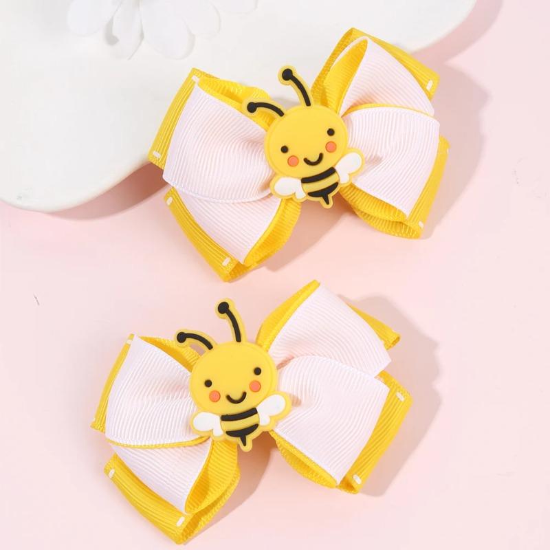 2Pcs Cartoon Bee Hair Clips Cute honeybee Ribbon Bow Kids Schools Hairpin Accessories For Children Girls Barrettes Headwear