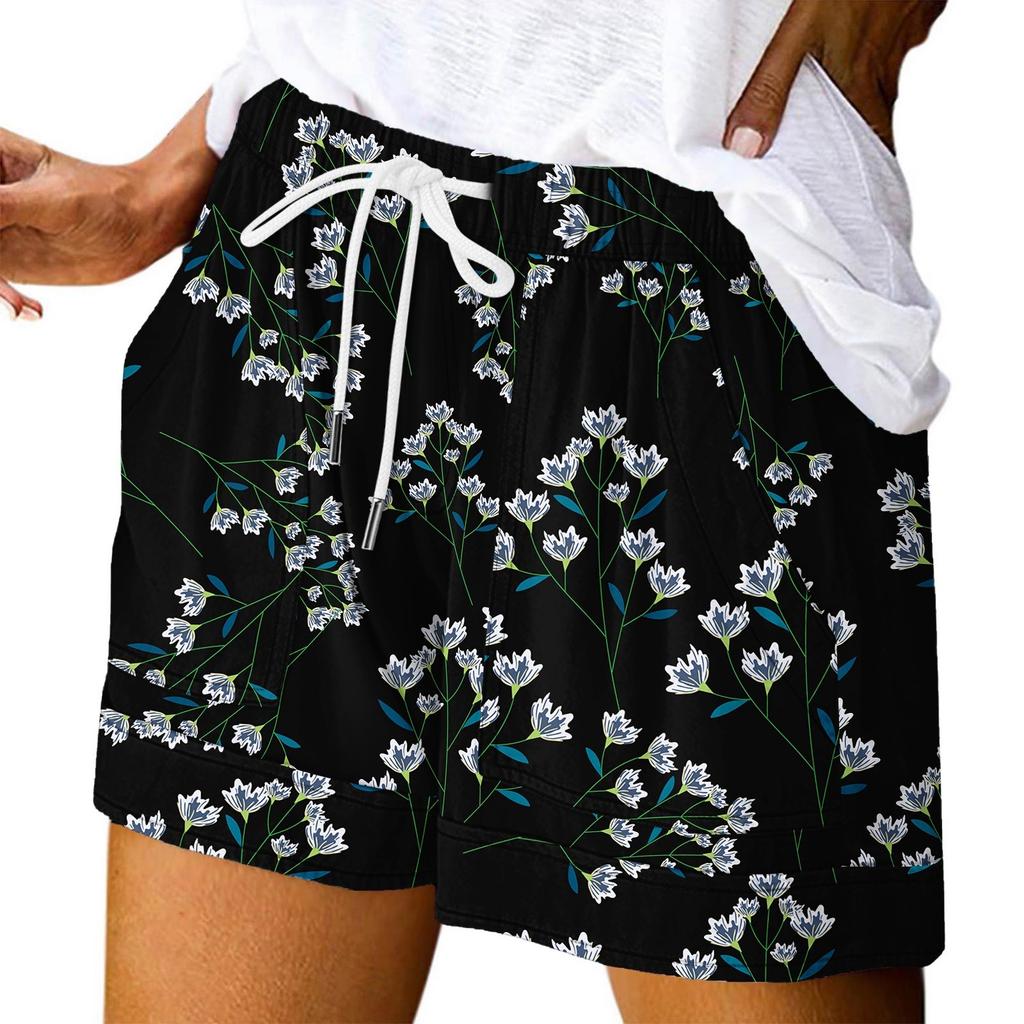 Damen Casual Sommer Elastische Strandshorts Print Casual Shorts