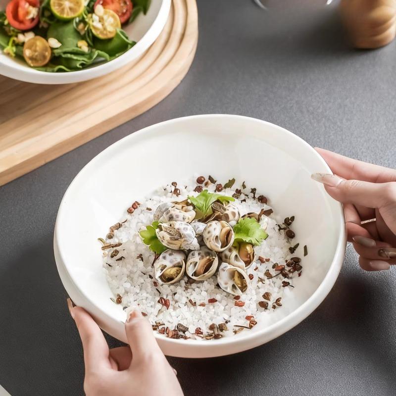 7-inch Uniquely Shaped White Ceramic Salad Bowl Home Modern Breakfast Fruit Yogurt Bowl Dinner Cooking Plate Kitchen Tableware