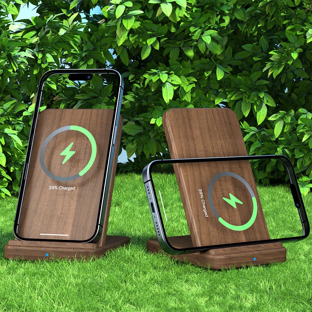 

Подставка для быстрого беспроводного зарядного устройства KEYSION 15 Вт для iPhone 15 Pro 14 13 12 11 Wood Qi, быстрая беспроводная зарядная панель для Samsung S24 S23 S22 коричневый