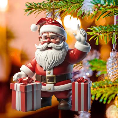 Weihnachtsbaum-Hängedekorationen, Cartoon-Weihnachtsmann, Schneemann-Ornamente, 2D-flacher Acryl-Anhänger für Baum, Autozubehör