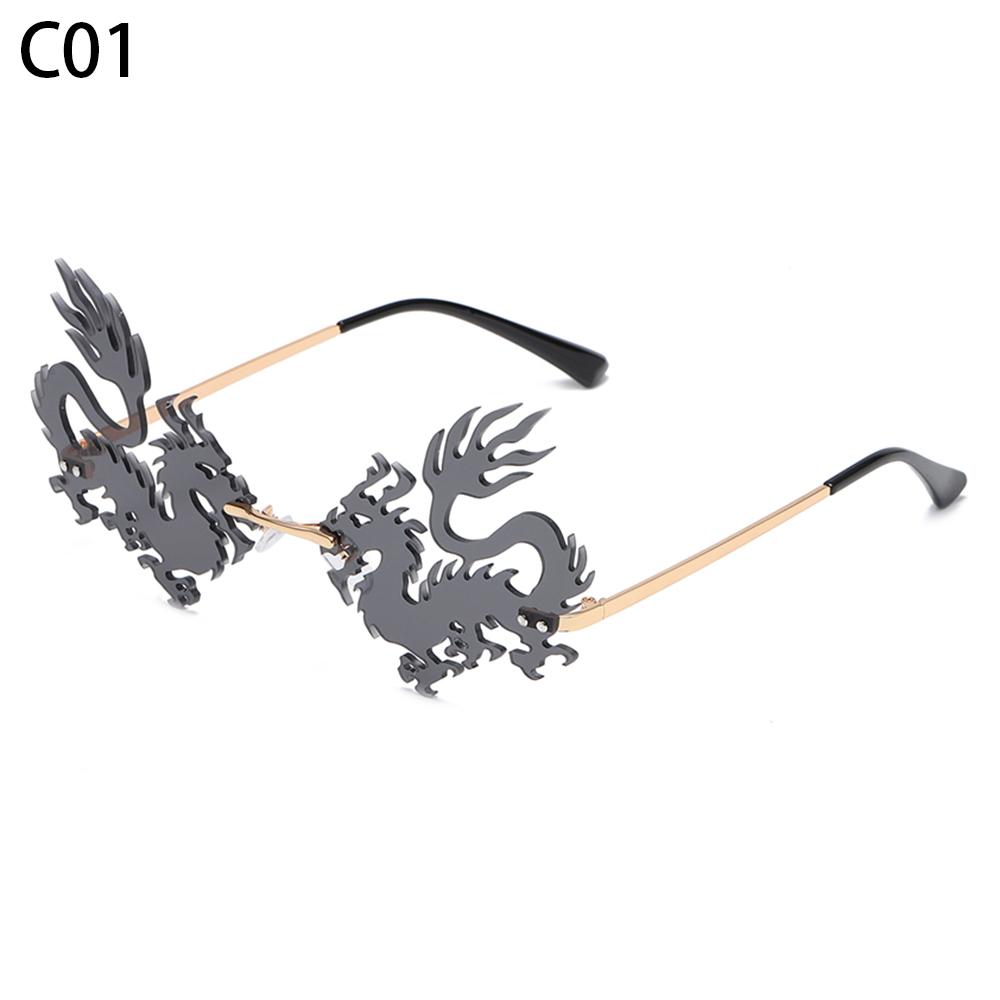 12Styles Chinese Dragon Shaped Sunglasses Metal Frame Rimless Sun Glasses Party Decor Glasses for Women Men UV400 Protection