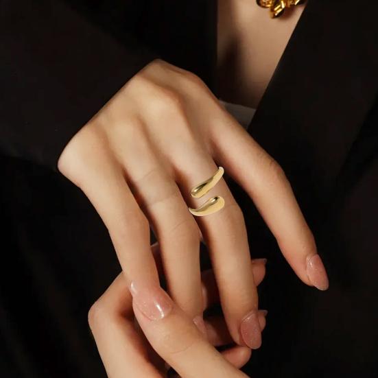 Women Finger Ring Minimalist Geometric Design Adjustable Fit Open Ring Stainless