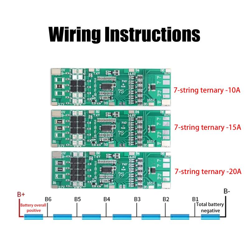 7S 24V Continuous Current Lithium Battery Protection Board 10A 15A 20A 30A Li-Ion 18650 Battery Charge Board With Balance Functi