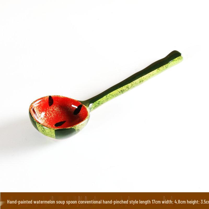 Hand-Painted Watermelon Design Large Ceramic Noodle Bowl with Underglaze Snails Pattern - Fresh, Deep & Stylish.