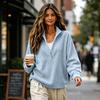 Women's Casual V-Neck Long Sleeve Loose Fit Sweatshirt