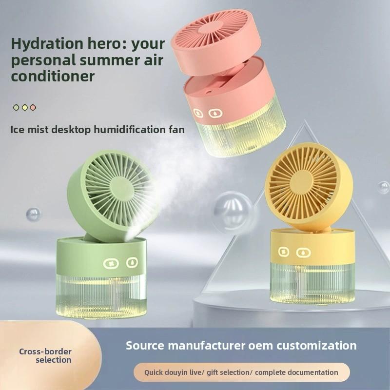 Mini ventilador de escritorio USB portátil con humidificador y nebulizador plegable